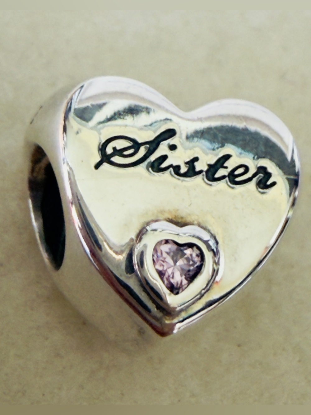 Authentic Pandora Sister Heart Pink CZ Charm